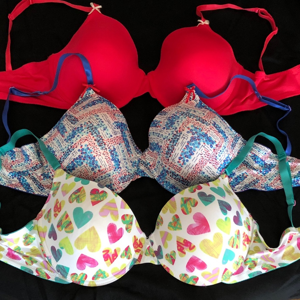 Joe Boxer Vibrant Red, Geometric Blue, and Colorful Heart Bras